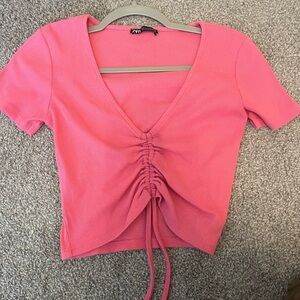 ZARA size M pink adjustable ruched top. Versatile for everyday wear